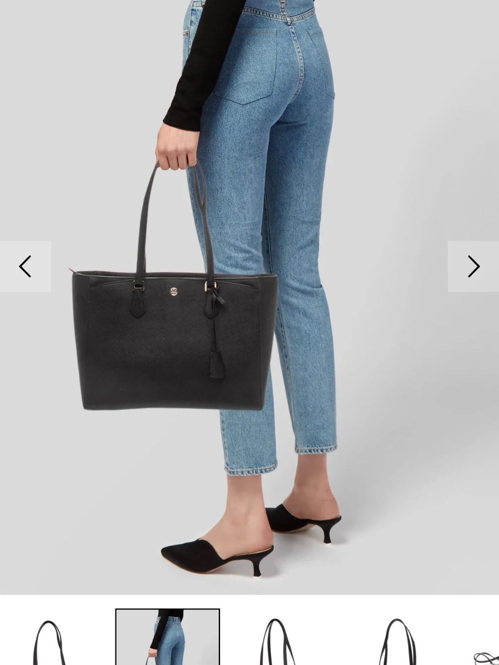 Tory Burch Black Leather Double-Handle Tote - Picture 5 of 7